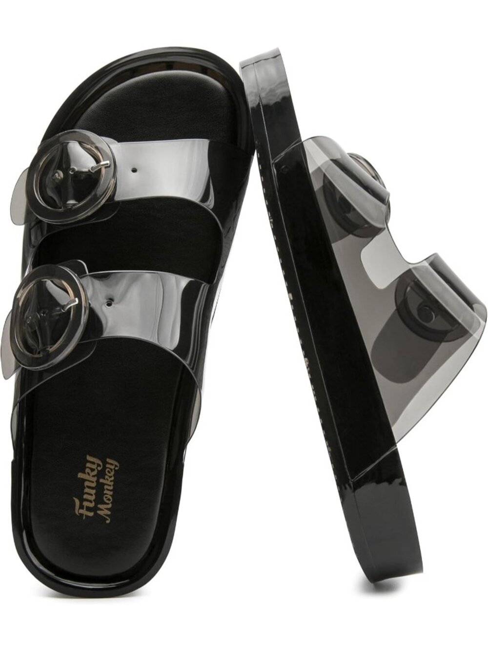Women's Black Chunky Slip-on Beach Slides Adjustable Buckle Casual Jelly Sandals